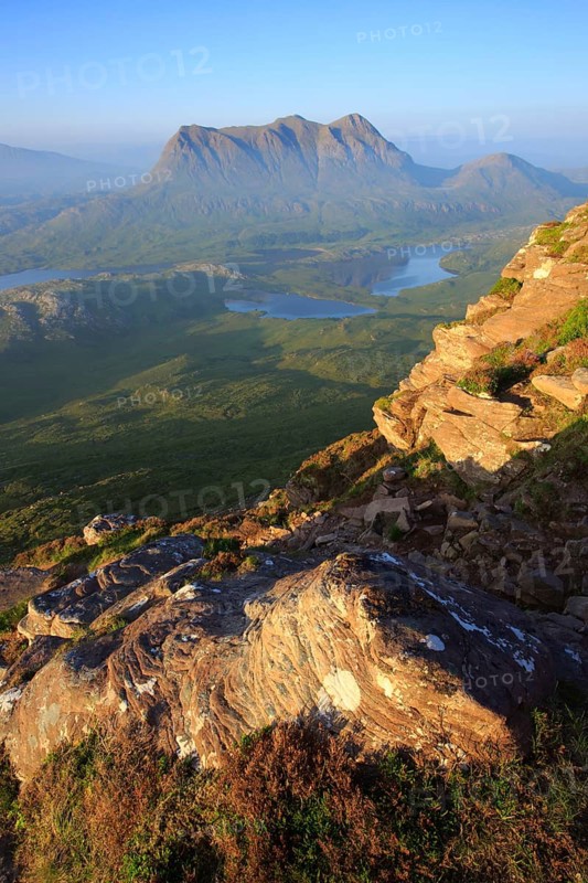 View of Suilven and Cul Mor, Sutherland, Scotland, Great Britain