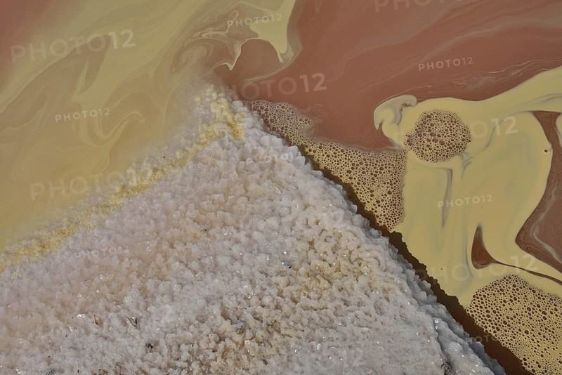 Sea salt extraction in detail, Salinas de Levante, Salines de Llevant, salt pans, Es Trenc, Majorca, Balearic Islands, Spain, Europe