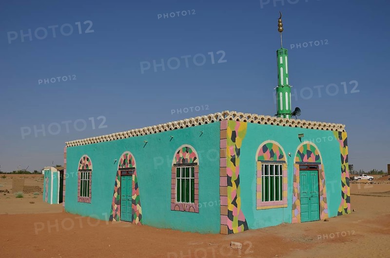 Sufi Gadria Mokakshfia Mosque, typical colourful Nubian pattern, Al Dabbah, Northern State, Nubia, Sudan, Africa