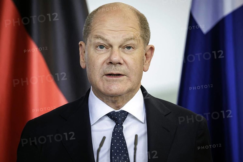 Olaf Scholz, Federal Chancellor, photographed at a press conference after the joint talks with Petteri Orpo, Prime Minister of the Republic of Finland, (not pictured here) at the Federal Chancellery. Berlin, 14.07.2023., Berlin, Germany, Europe