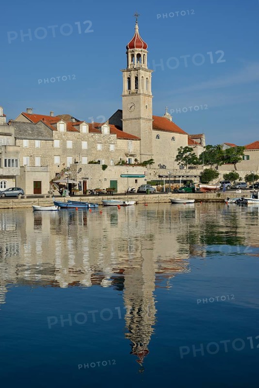 Harbour of Sutivan in front of the Sveti Ivan Church, Sutivan, Island Brac, Dalmatia, Croatia, Europe