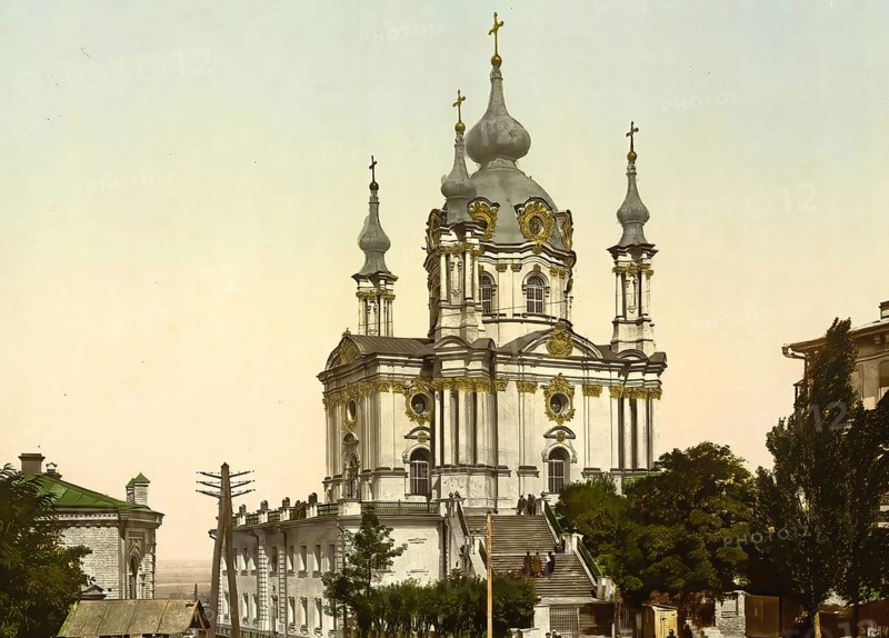 St. Andrew's Church, Kiev, Russia, Ukraine, c. 1890, Historic, digitally enhanced reproduction of a photochrome print of the period, Europe
