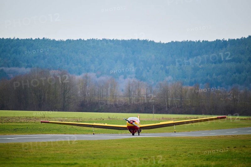Lightweight aircraft takes off from an airfield in Neumarkt in der Oberpfalz, Bavaria, Germany, Europe
