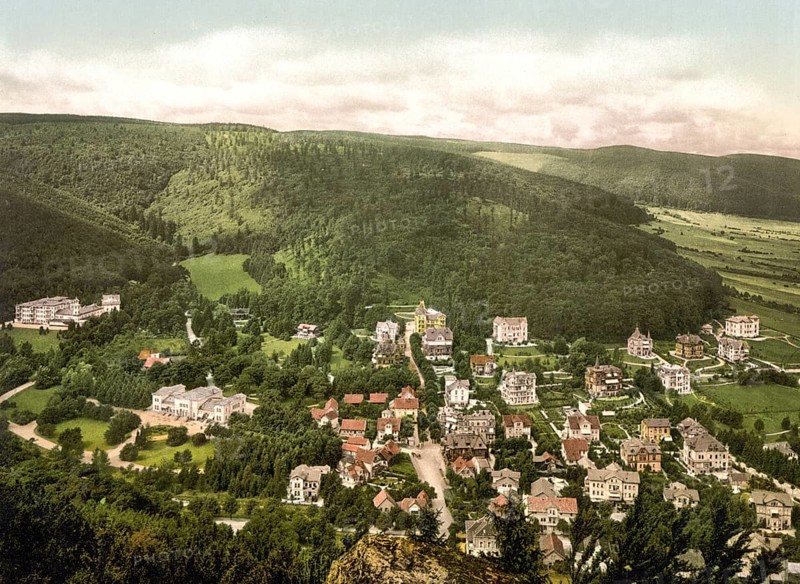 The town of Bad Harzburg in the Harz Mountains, Lower Saxony, Historic, digitally enhanced reproduction of a photochrome print from 1898
