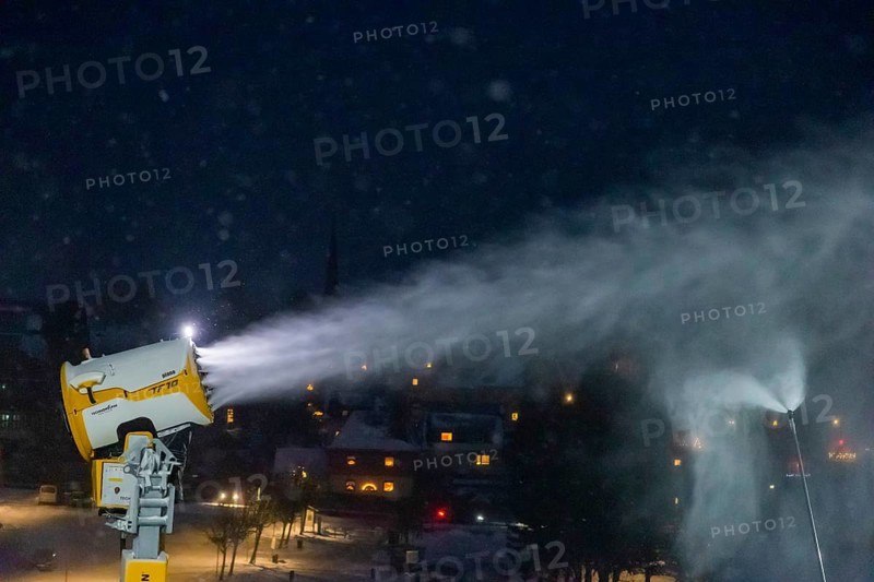In anticipation of easing of the corona-induced logdown, the ski slope in Altenberg in Saxony's Ore Mountains is artificially snowed with snow cannons