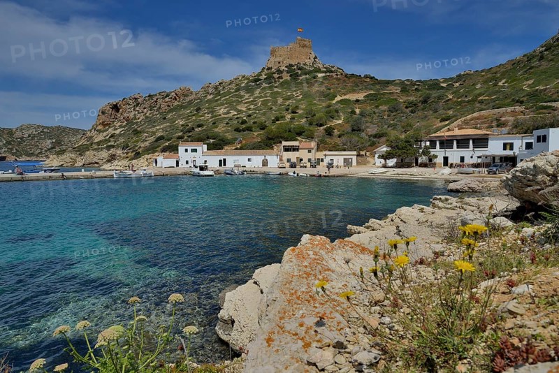 Harbour and Castle of Cabrera, Parque Nacional de Cabrera, Cabrera National Park, Cabrera Archipelago, Majorca, Balearic Islands, Spain, Europe