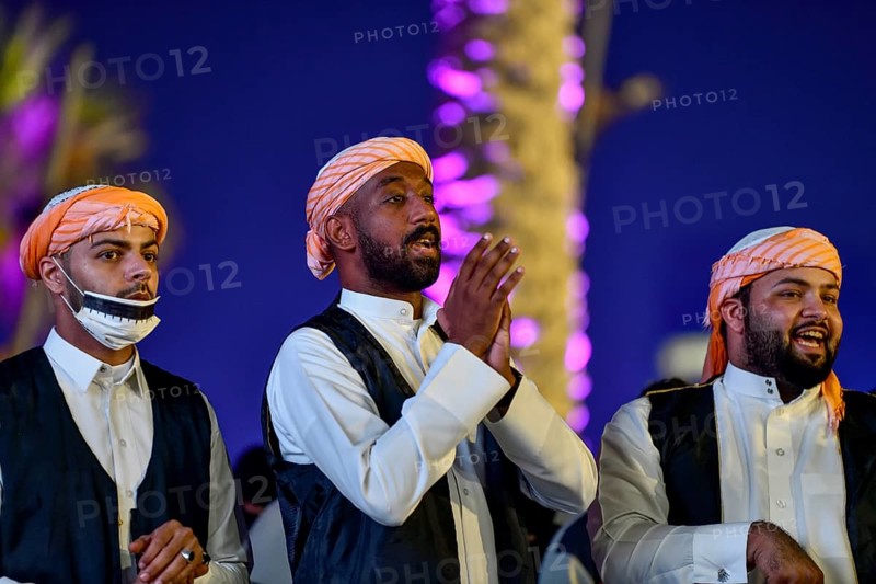 Singer of a traditional music group at a festival, Al Khobar, ash-Sharqiyya province, Persian Gulf, Saudi Arabia, Asia
