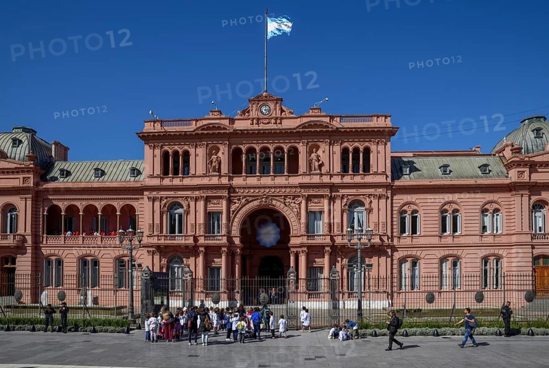 People in front of Casa Rosada, Palace of the President of Argentina, Plaza de Mayo, Montserrat district, Buenos Aires, Argentina, South America
