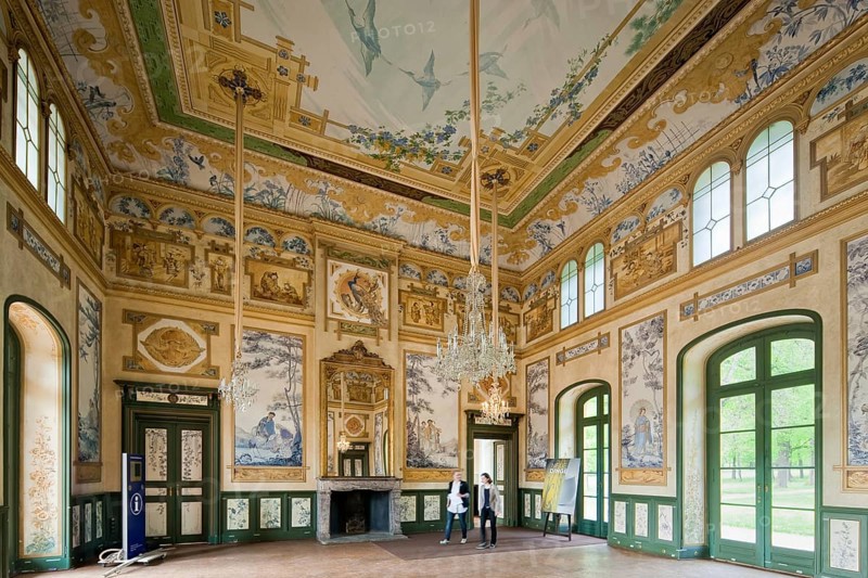 (Copyright © Sylvio Dittrich +49 1772156417) Bergpalais Schloss Pillnitz, with chinoiserie painting. The Museum of Decorative Arts in Pillnitz Palace exhibits contemporary Saxon design alongside its large collection of historical presentation and everyday objects