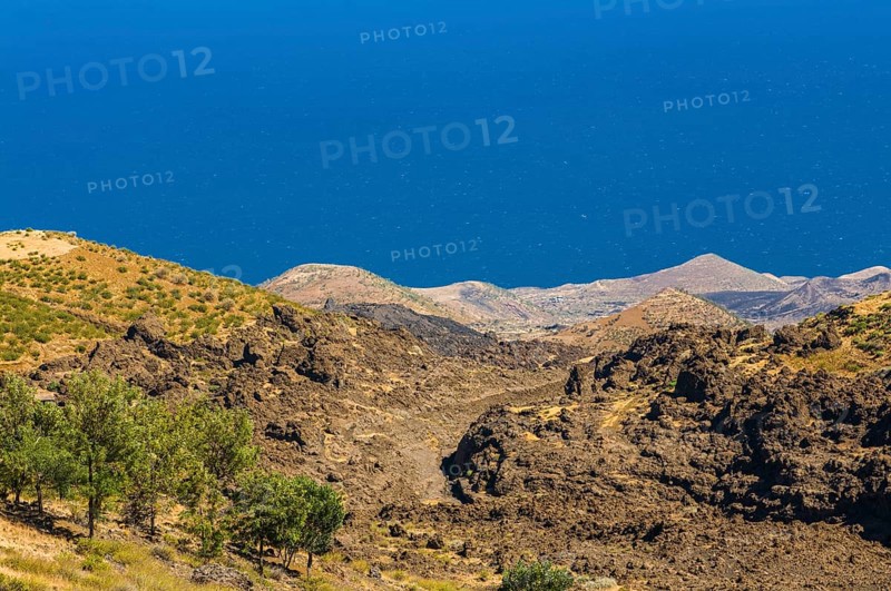Landscape around vulcano on Fogo and the sea. Cabo Verde. Africa