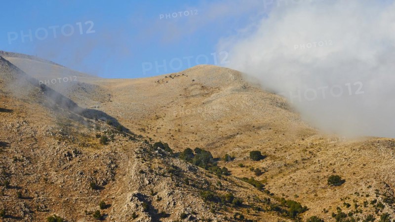 Mountain top, bare, little vegetation, clouds, afternoon light, Madonie National Park, autumn, late summer, Sicily, Italy, Europe