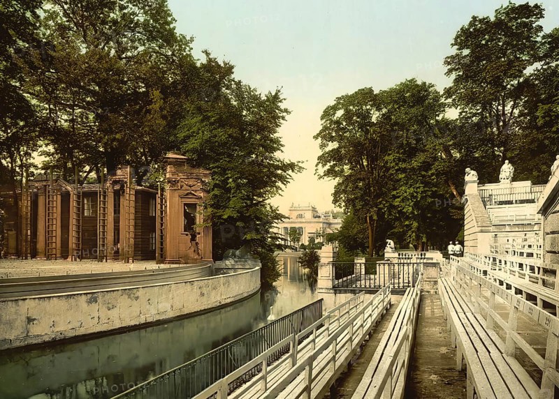 Summer Theatre in Lazienki Park, largest park in Warsaw, Poland, c. 1890, Historic, digitally enhanced reproduction of a photochrome print from 1895, Europe