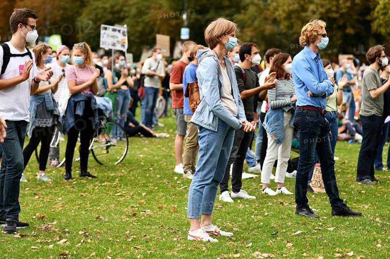 Heidelberg, Germany, 24th September 2021: People attending Global Climate Strike demonstration with face masks during Corona virus crisis, Europe