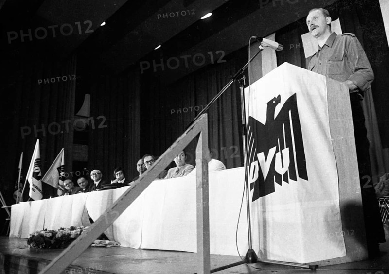 Members and supporters of the extreme right-wing German People's Union (DVU) under Gerhard Frey met for a hero's memorial service, accompanied by protests, in Mannheim, Germany, on 7 November 1976, Europe