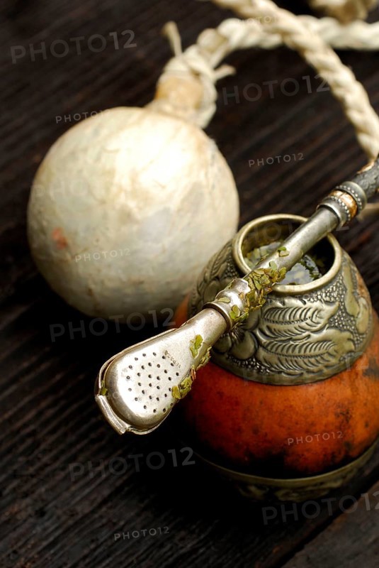 Mate tea, calabash and bombilla (Ilex paraguayensis), mate, mate tea, yerba, mate jug, drinking tube