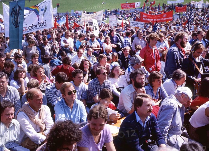 DEU, Germany: The historical slides from the 80-90s, Nesselwang. Peaceful and non-peaceful protests against SS meetings. ca.1954-5