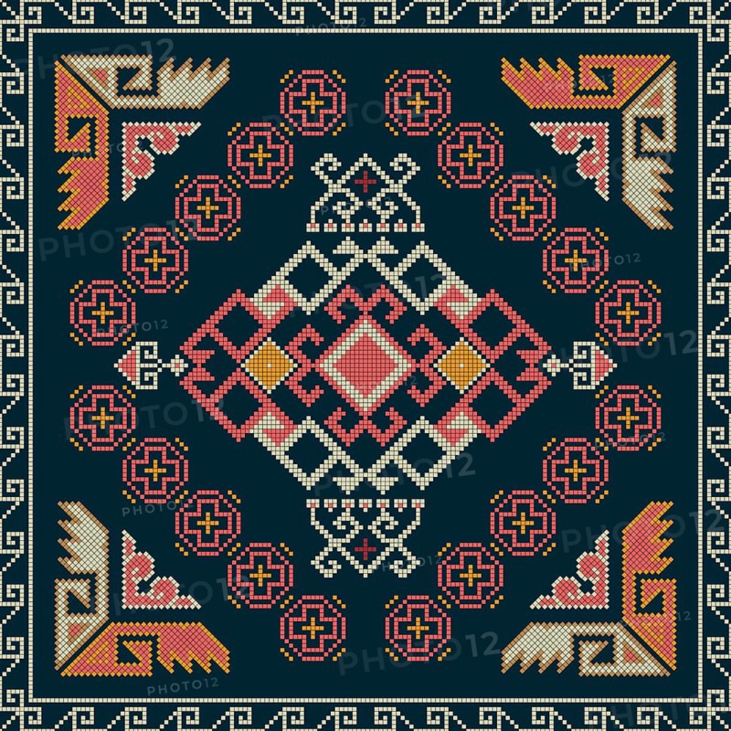 Traditional Georgian folk art embroidery vector pattern