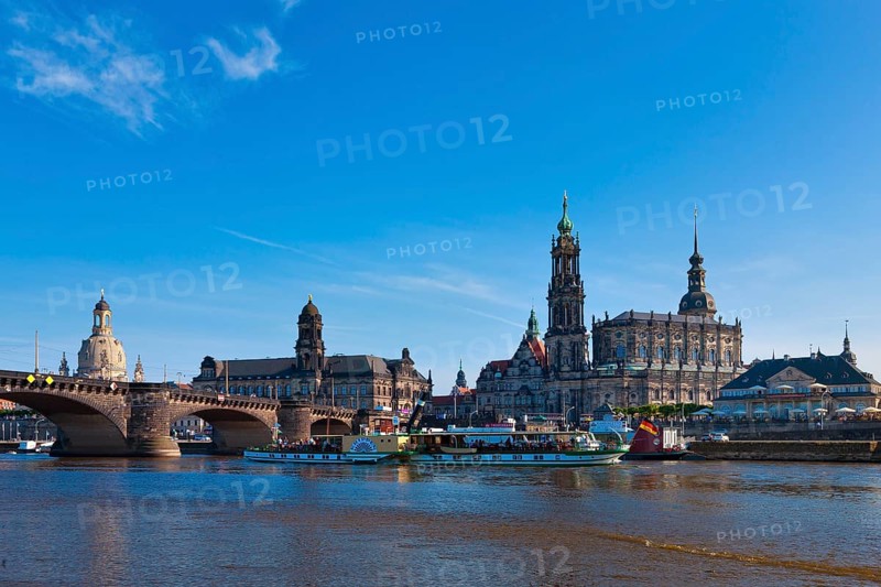 Dresden Silhouette View from Neustätter Elbufer to Dresden Old Town