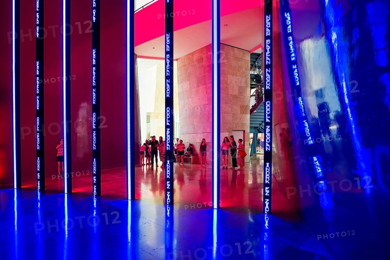 Guggenheim Museum, architect Frank Gehry, interior view, artist Jenny Holzer, Bilbao, Basque Country, Spain, Europe