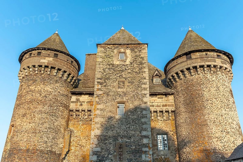 Bousquet castle from the 14th century, classified as a historical monument. Montpeyroux, Aveyron, France, Europe
