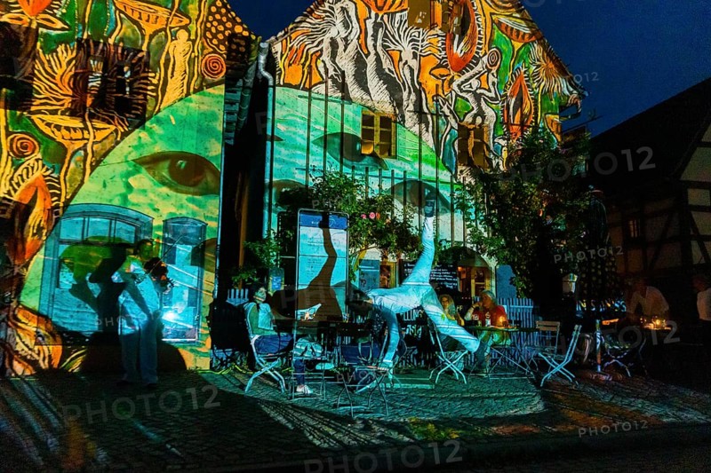 Midsummer Night's Dreams Projections by Claudia Reh, Florian Meyer, violin, Norbert Kegel dances together with Mu-Yi Chen in the play of colours and lights