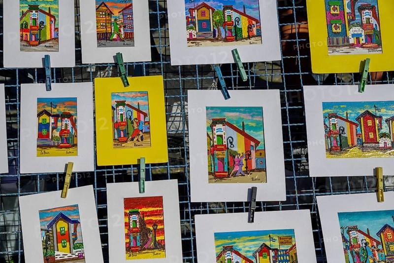 Pictures at the stalls, art, Caminito, La Boca district, Buenos Aires, Argentina, South America