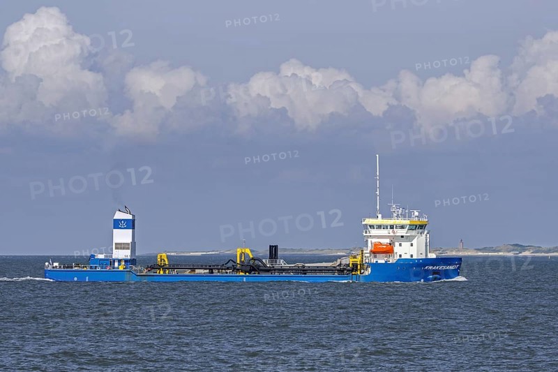 Trailing suction hopper dredger, TSHD Krakesandt sailing the Western Scheldt, Westerschelde along Vlissingen, Zeeland, the Netherlands