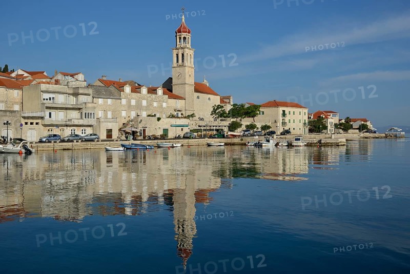 Harbour of Sutivan in front of the Sveti Ivan Church, Sutivan, Island Brac, Dalmatia, Croatia, Europe