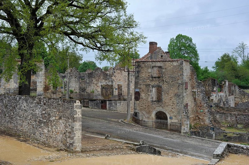 Ruins along the main road The burnt village of Oradour-sur-Glane was destroyed on 10 June 1944 when 642 of its inhabitants, including woman and children, were massacred by a German Waffen SS company, Limousin, France, Europe