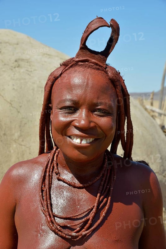 Traditionally dressed Himba woman, Purros Traditional Village, Purros, Kaokoland, Kunene, Namibia, Africa