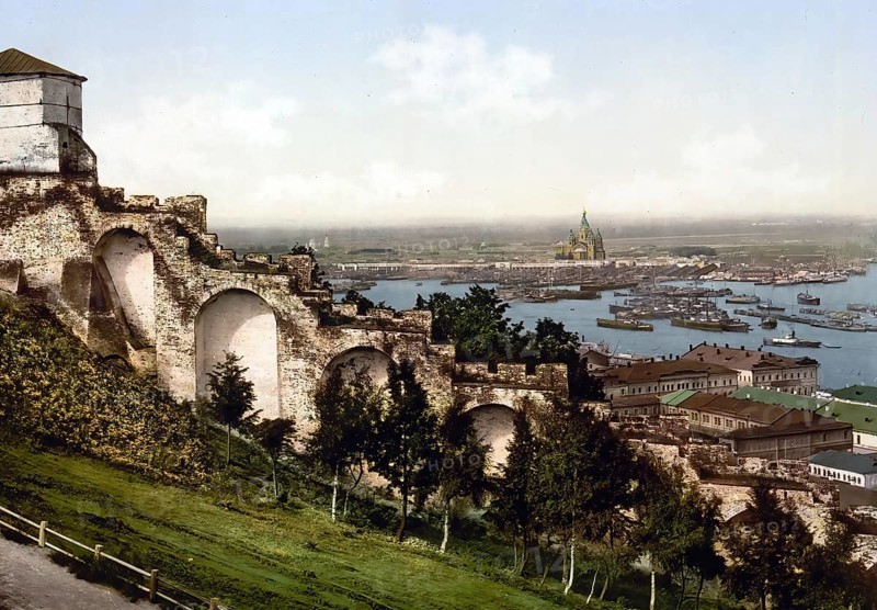 From the ramparts of the Kremlin, Nigni-Novgorod, Nizhnii Novgorod, Russia, c. 1890, Historic, digitally enhanced reproduction of a photochrome print of the period, Europe
