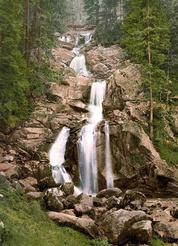 The waterfall of Treiberg, Triberg, Black Forest, Baden-Württemberg, Historic, digitally enhanced reproduction of a photochrome print from 1898