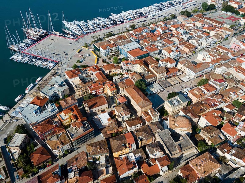 Aerial view, Nafplio, Nauplia, Nafplion, Argolis, Argolic Gulf, Peloponnese, Greece, good weather, sea, Europe
