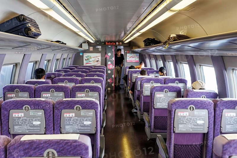 Interior of a Shinkansen Hello Kitty train type 500 high-speed train of Japan Rail JR West at Shin-Kobe station in Kobe, Japan, Asia