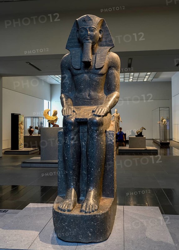 Statue of Pharaoh Ramses II on his throne, 13th century BC, Louvre Abu Dhabi, Saadiyat Island, Abu Dhabi, United Arab Emirates, Asia