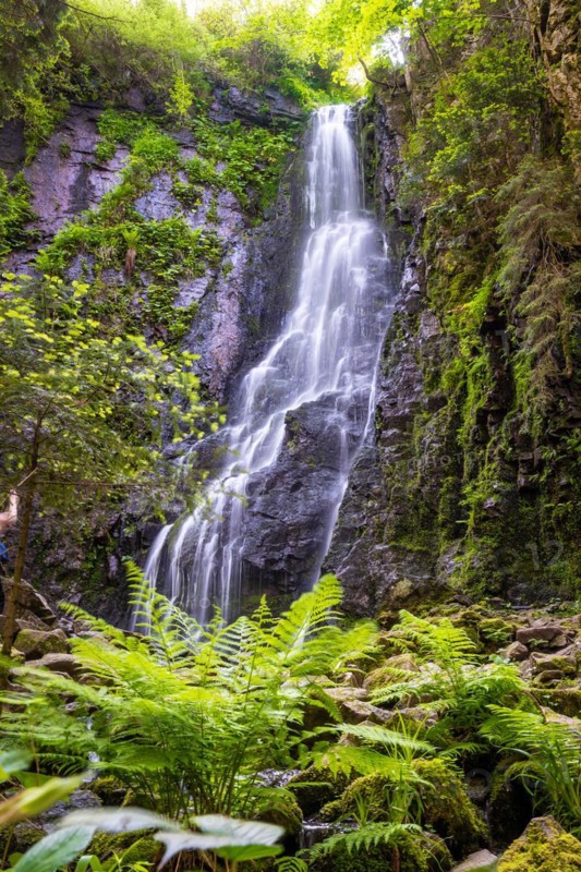 Burgbach waterfall in the sunlight, Black Forest, Bad Ripoldsau, Germany, Europe
