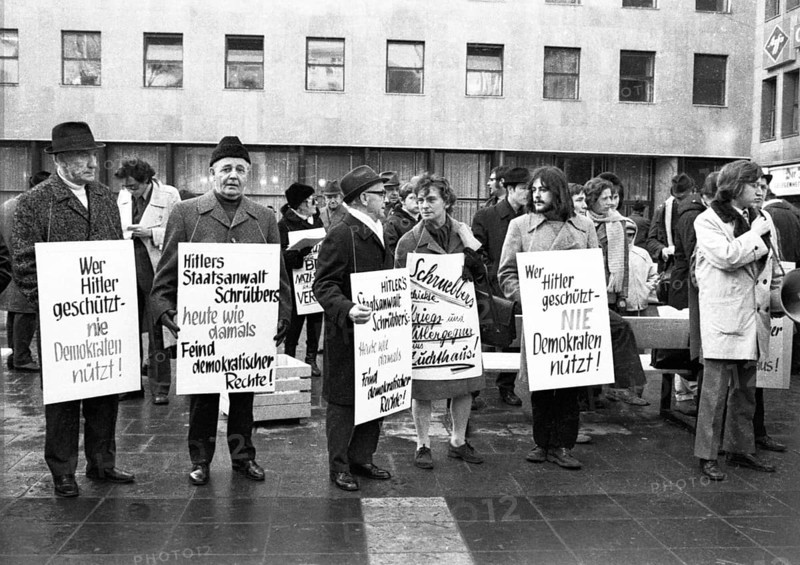 Nazi victims and leftists demonstrated on 2. 2. 1972 in the centre of Cologne against the Nazi prosecutor and current president of the Office for the Protection of the Constitution Hubert Schruebbers, Germany, Europe