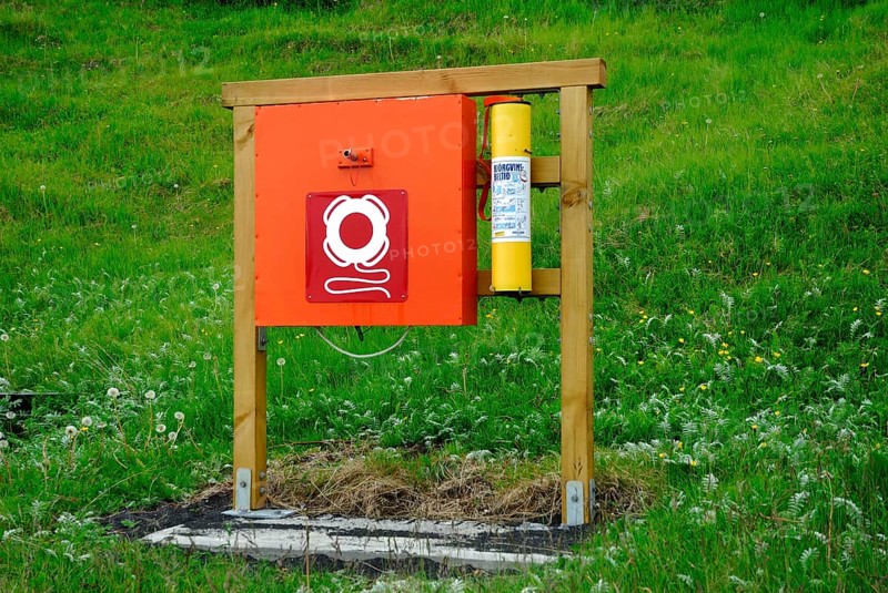 Life belt in box, Iceland, Europe