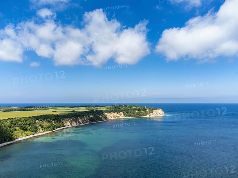 Aerial view of Cape Arkona with chalk cliffs, direction finder and lighthouse, Putgarten, Rügen Island, Mecklenburg-Western Pomerania, Germany, Europe