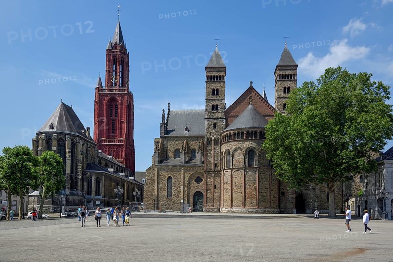 Sint-Jans Church and Saint Servatius Basilica on Vrijthof Square, Maastricht, Limburg Province, Holland