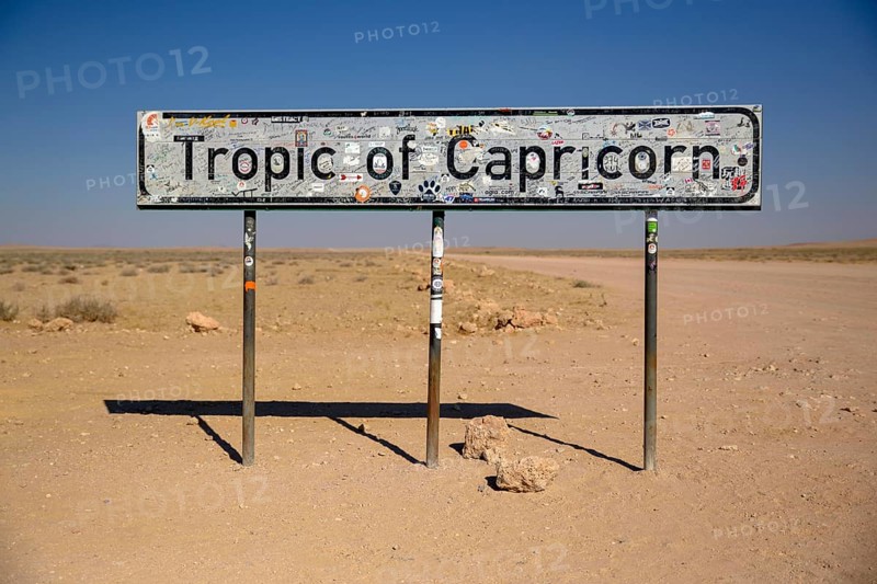 Sign Tropic of Capricorn, near Kuiseb Canyon, Erongo region, Namibia, Africa