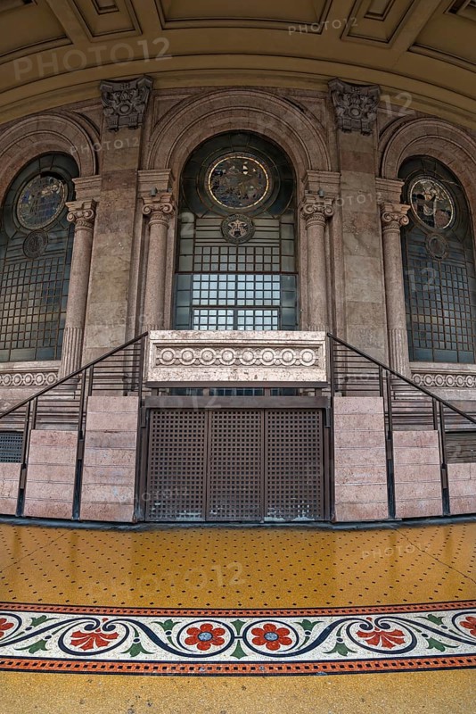 Staircase to the Palazzo della Borsa, built between 1907 and 1912, in Piazza de Ferrari, Genoa, Italy, Europe