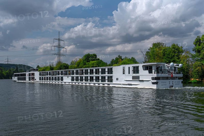 Swiss excursion boat on the Main, Eltmann, Lower Franconia, Bavaria, Germany, Europe