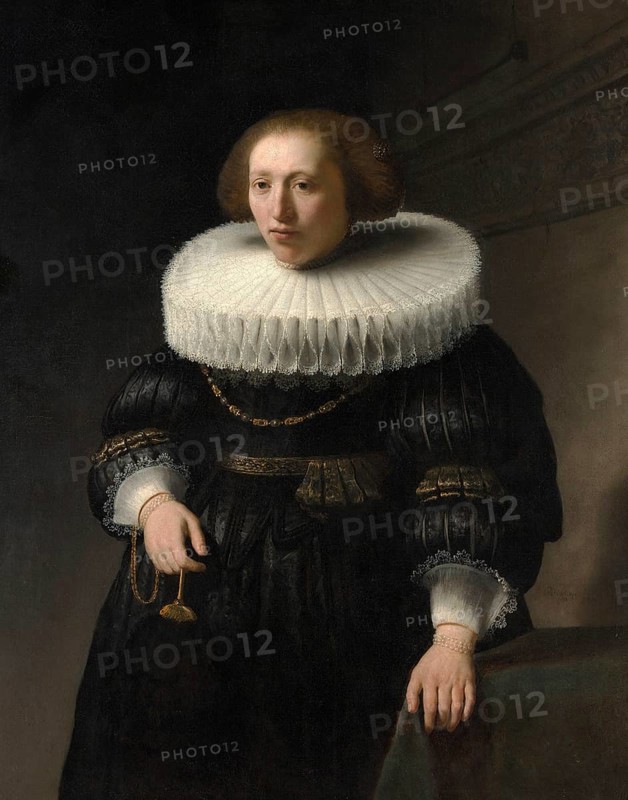 Portrait of a Woman, probably a Member of the Van Beresteyn Family, Painting by Rembrandt van Rijn (1606) (1669), Historic, digitally enhanced reproduction of an original from the period