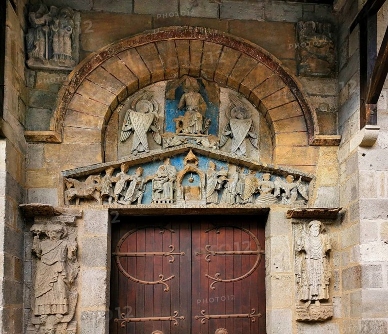 Clermont Ferrand. Tympanum of the romanesque church of Notre Dame du Port. Puy de Dome department. Auvergne Rhone Alpes. France