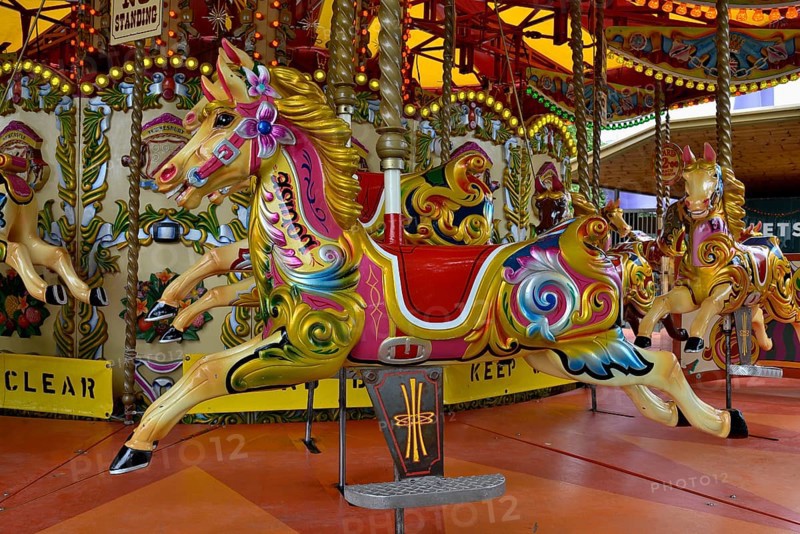 Colourful painted horse in a carousel, London, England, United Kingdom, Europe