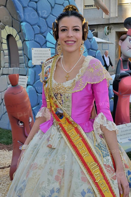 María García Gonzalez, Fallera Mayor 2014 from the Falla group "La Font" wearing traditional dress at the Las Fallas Spring Festival, Pego, Province of Alicante, Spain, Europe