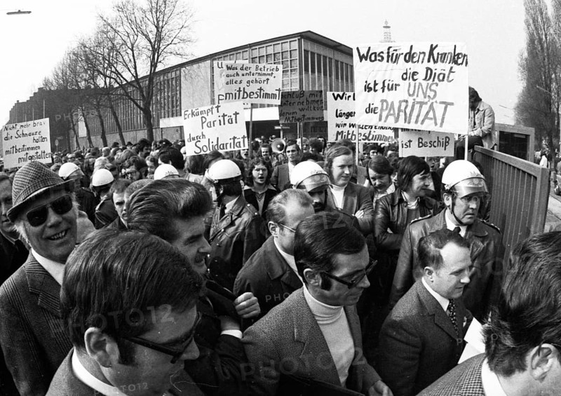 Accompanied by protests for more co-determination by trade unionists of IG Metall, this employers' rally of the BDA (employers' association) on 26 March 1974 in Cologne, Germany was