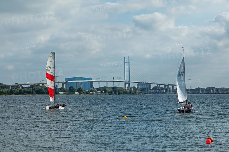 Sailing boats, Rügen Bridge, Altefähr, Rügen Island, Mecklenburg-Western Pomerania, Germany, Europe