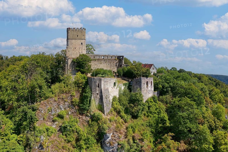 Aerial view, Randeck Castle, Markt Essing, Altmühltal, Lower Bavaria, Bavaria, Germany, Europe